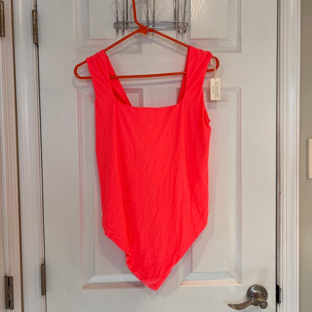 Aerie Smoothez Bodysuit Womens XXL Neon Pink Square Neck Scoop Back 3946-881 NEW